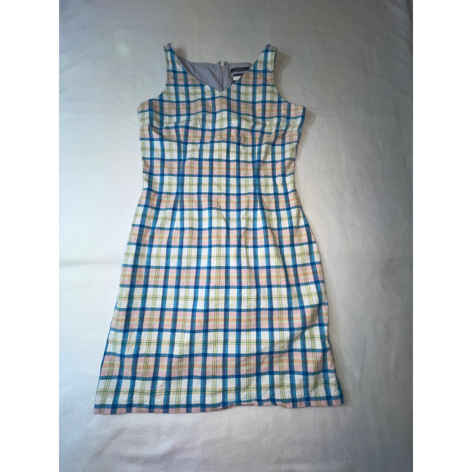 Tommy Hilfiger Sheath Dress Women's Size 10 Blue Pink Plaid Cotton